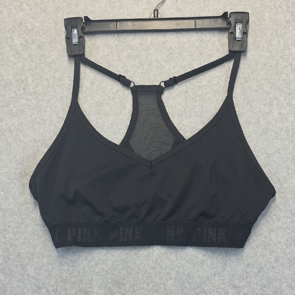 Victoria’s Secret PINK Black Strappy Sports Bra Racerback Mesh